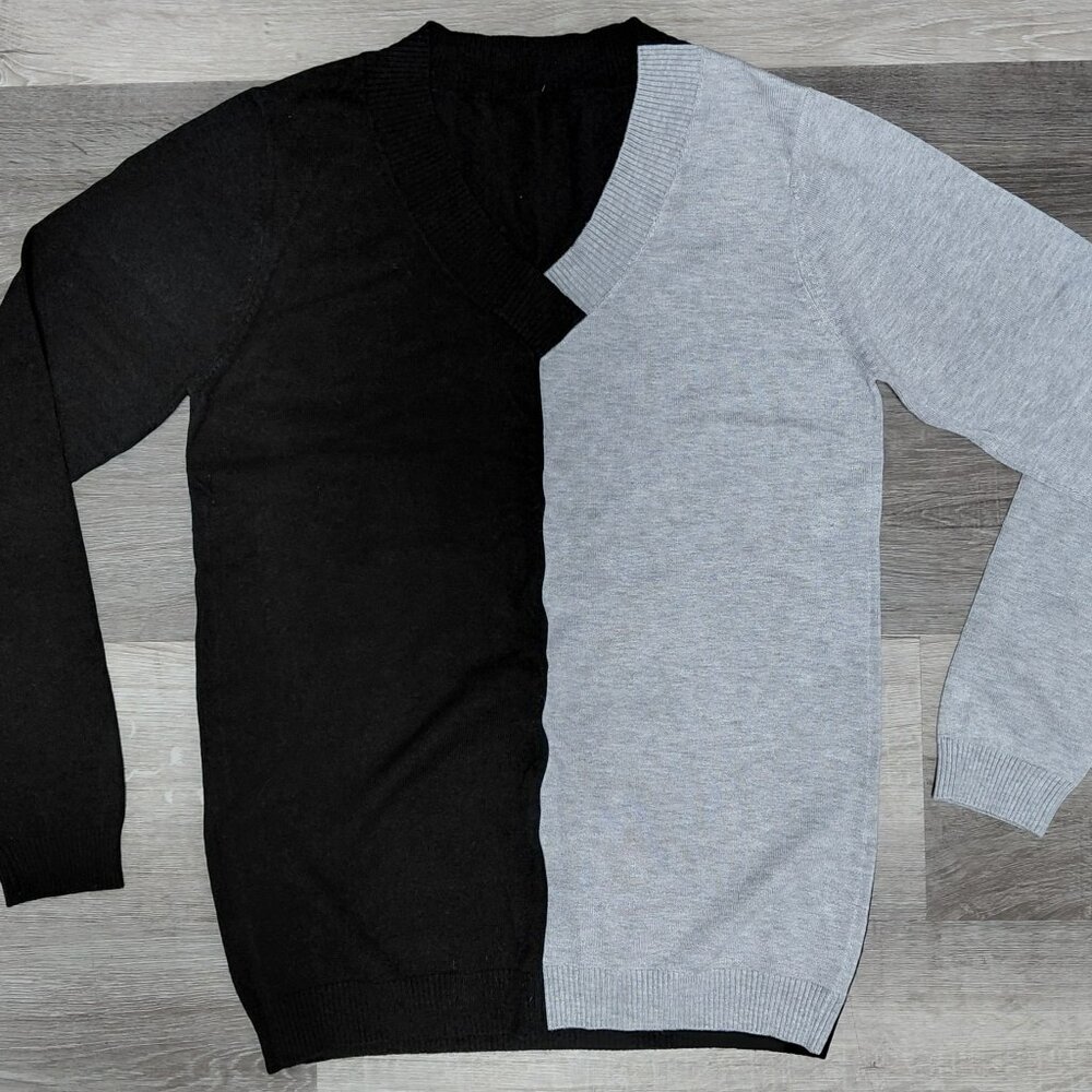 Two Toned Grey/ Black Adult Large Cotton Sweater